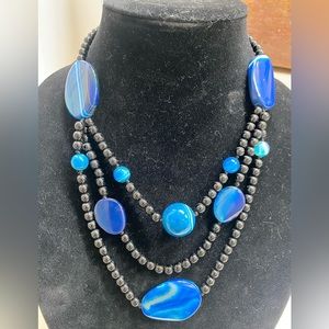 BLUE AGATE NECKLACE ALUMA USA AIL 925 SILVER CLASP